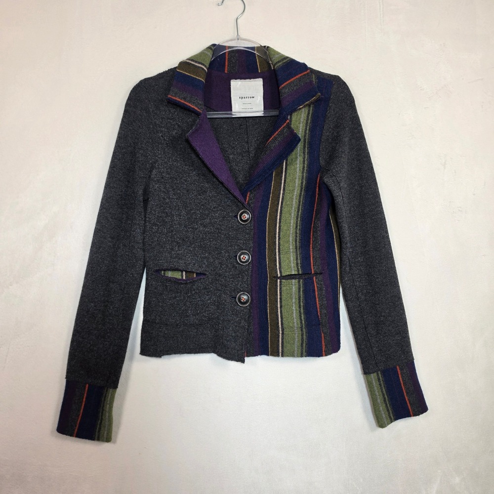 Anthropologie Sparrow Womens XS Gray Patchwork Stripe Boho - Picture 2 of 12